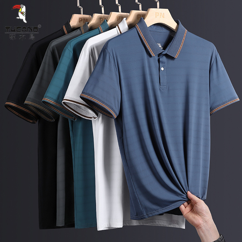Woodpecker Middle-aged Dad Summer Lapel T-shirt Men's Quick-drying Middle-aged and Elderly Summer Thin Short-sleeved Polo Shirt