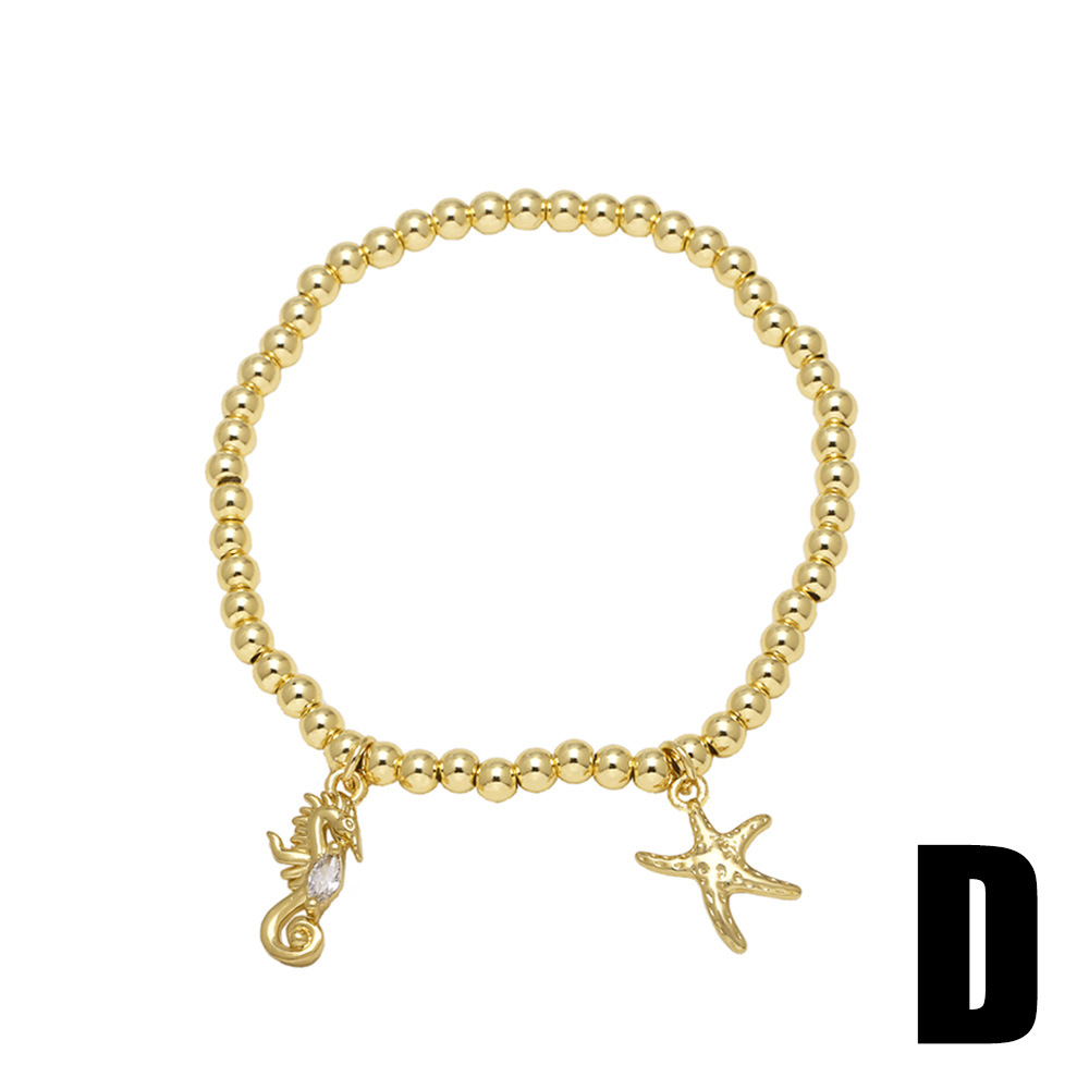 All Seasons Season Wholesale Jewelry Vintage Style Classic Style Starfish Hippocampus Heart Shape Copper 18K Gold Plated Plating Ball Chain Bracelets