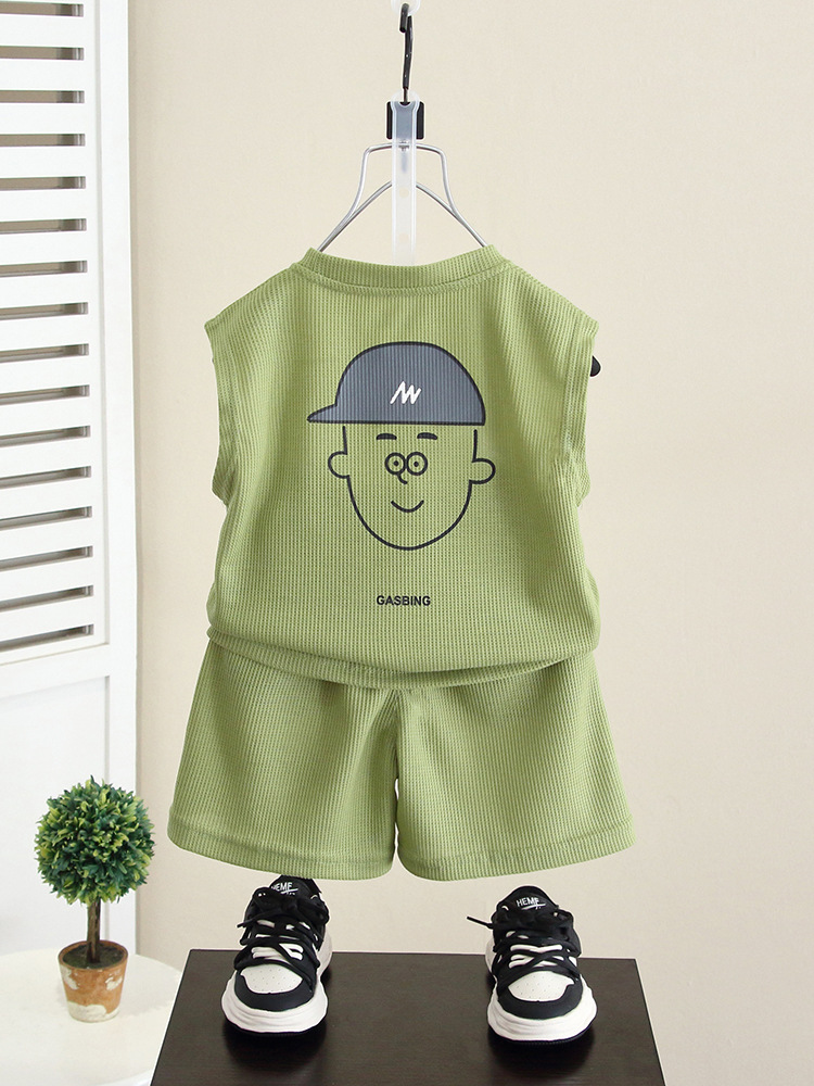 5281 Traje de verano para niños 2025 Nuevo chaleco sin mangas de verano para niños Ropa de bebé de estilo occidental Niño de verano
