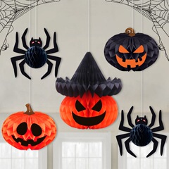 ハロウィンパーティーの装飾ハニカムボールペンダントカボチャクモ立体ハニカムゴーストフェスティバルハロウィン装飾アレンジメント