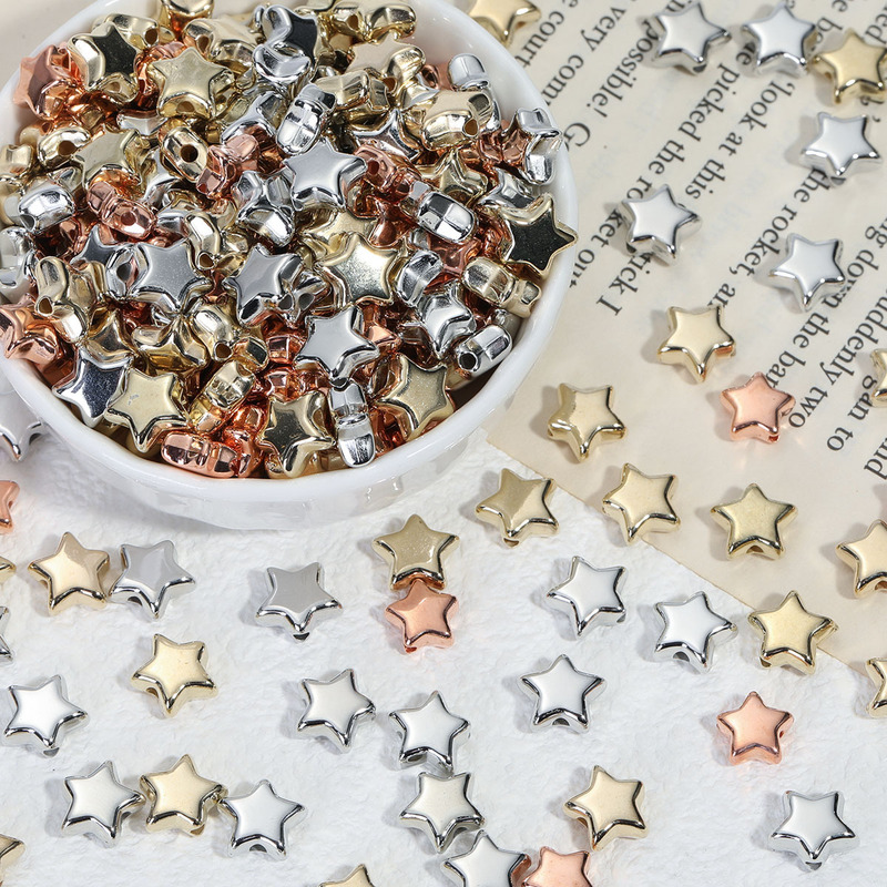 Ccb Electroplated Abs Plastic Glossy Straight-Hole Five-Pointed Star Loose Beads DIY Jewelry Accessories Handmade Beading Star Materials