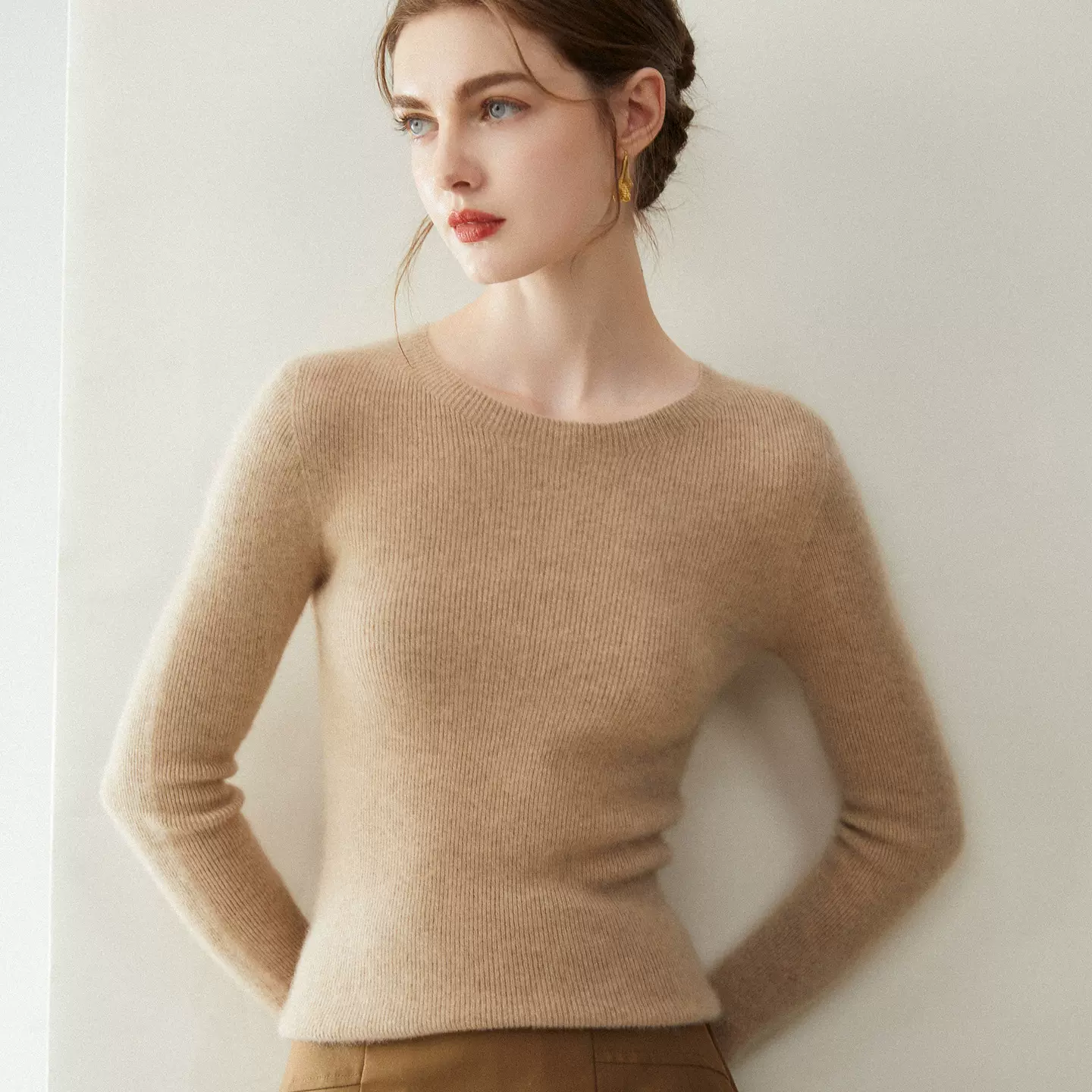 女圆领毛衣一线成衣100%山羊绒衫修身显瘦保暖内搭针织紧身打底衫