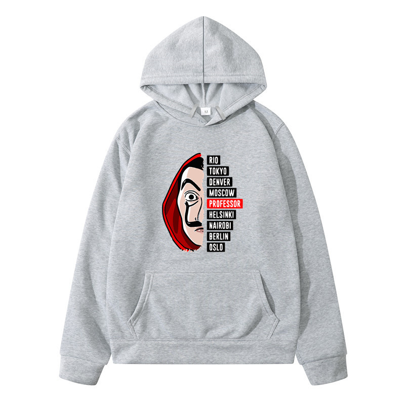 Wish Amazon nueva serie de televisión española la casa de papel impreso con capucha suéter hombres y mujeres de moda