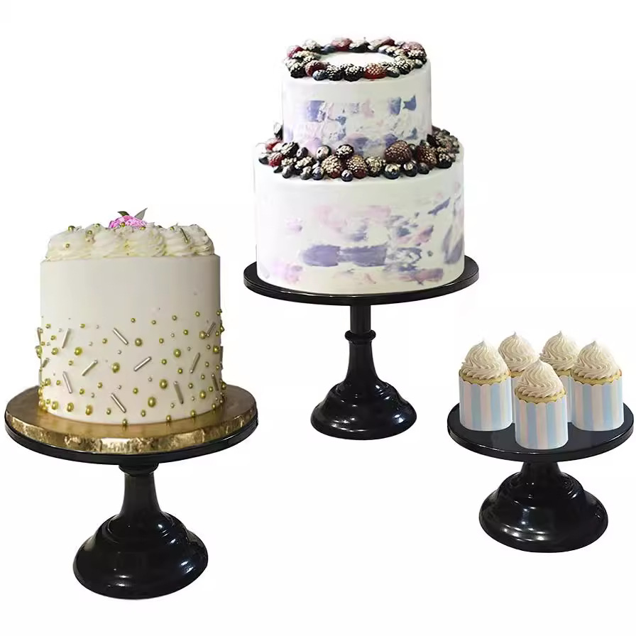 Decoración de mesa de postre bandeja de pies altos bandeja de pastel negro bandeja de frutas bandeja de bocadillos bandeja de pastel de hierro fundido propósitos de boda