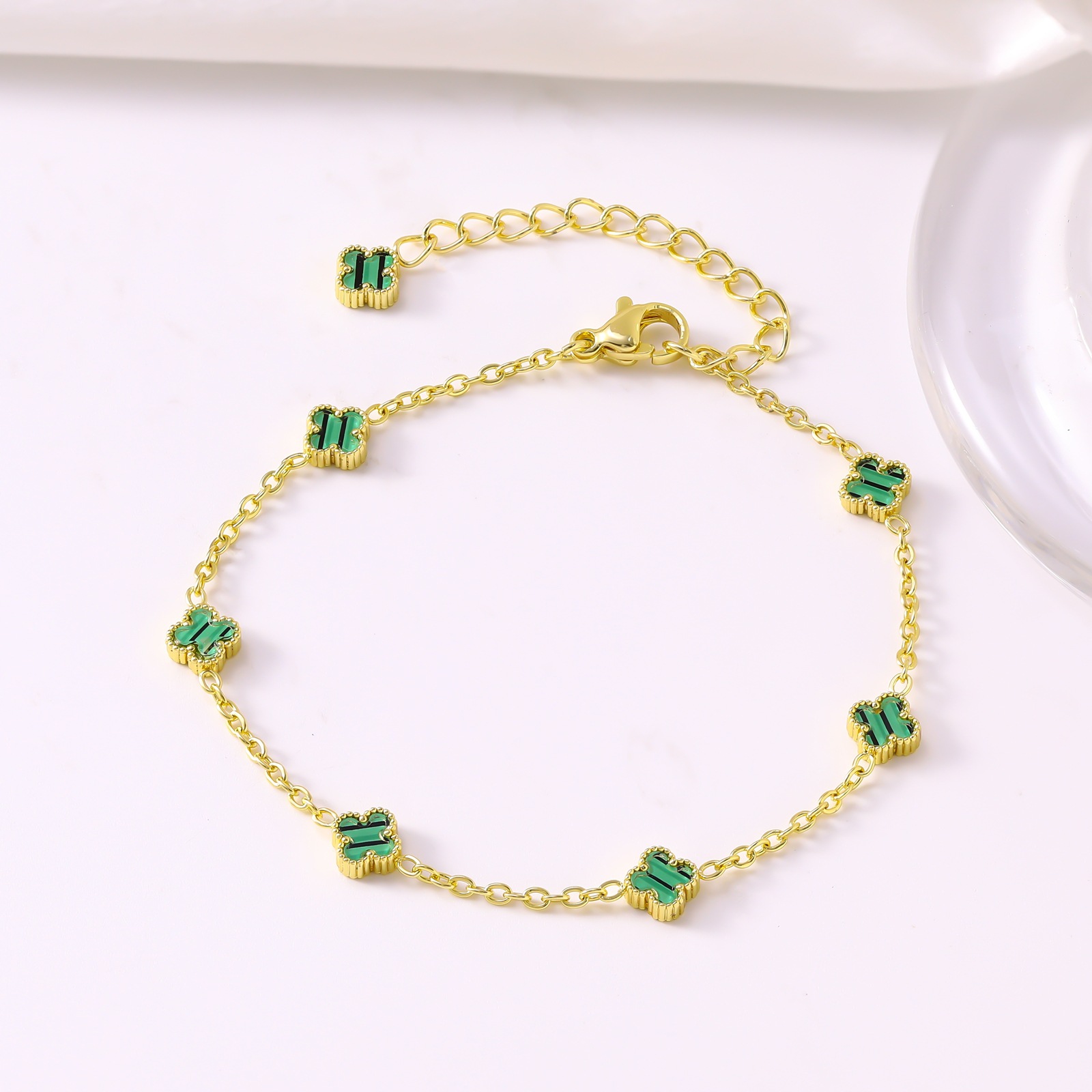 Hot-Selling Stainless Steel 6mm Lucky Four-Leaf Clover Bracelet 18K Vacuum Electroplating Women's Fashionable and Versatile Jewelry
