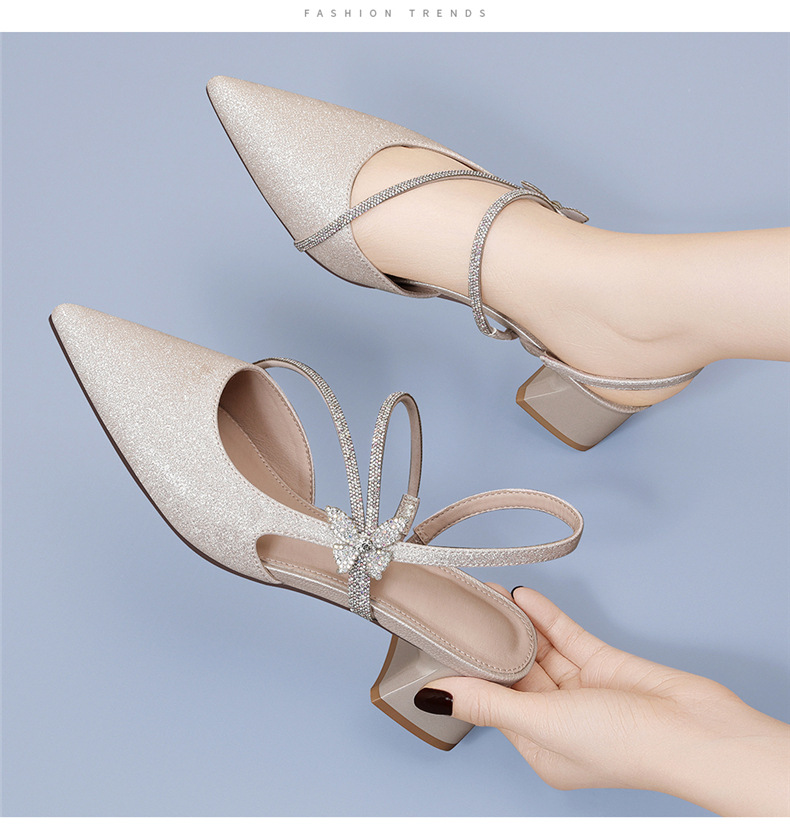 Sandal cao gót nữ mũi nhọn quai ngang Mary Jane Pháp gót dày 9 cm — 7126 vàng, 7126 bạc chi tiết 5
