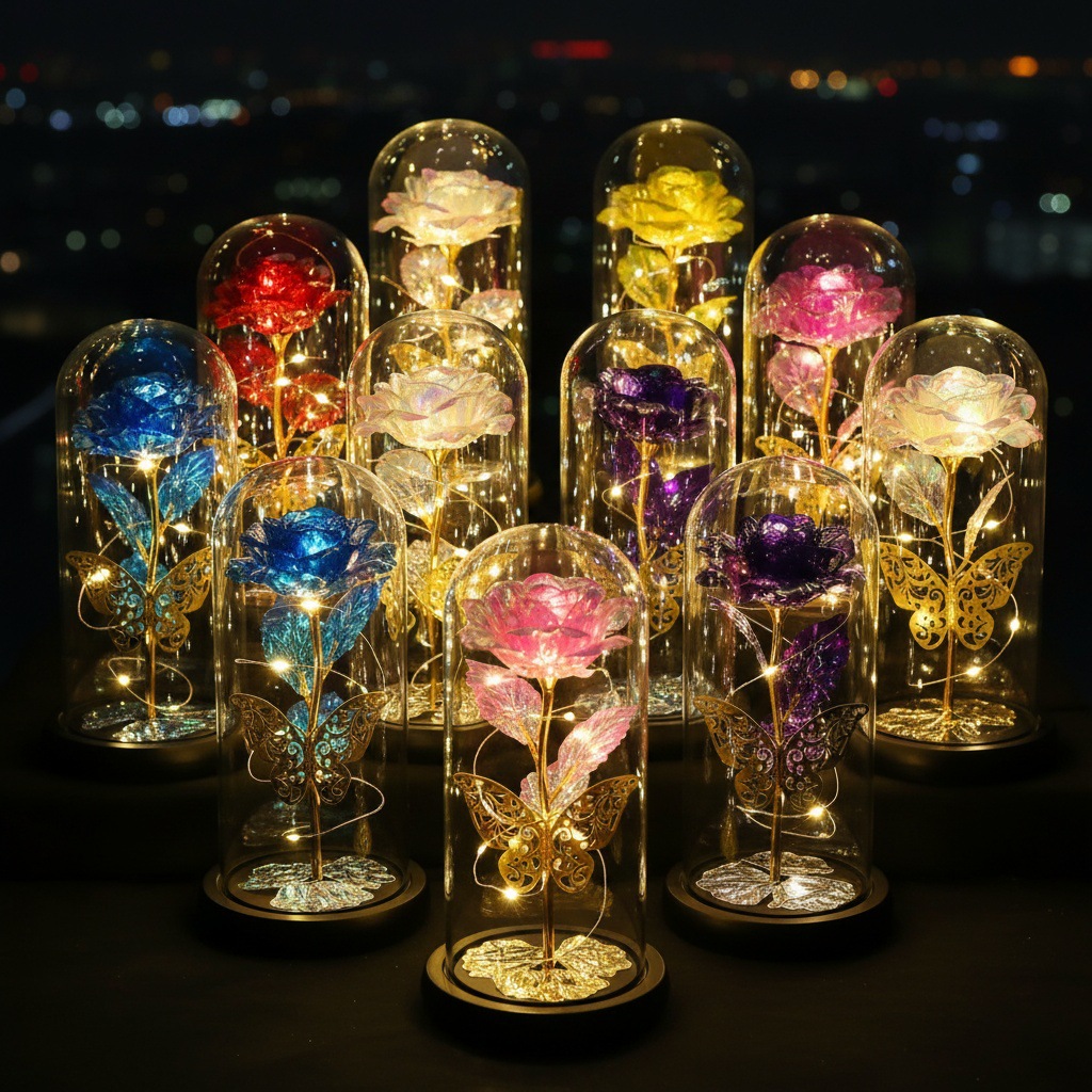 Amazonas transfronterizas flores inmortales cubierta de vidrio de oro de flores de flores de Navidad Día de la Madre Regalos de Día de San Valentín Decoraciones creativas