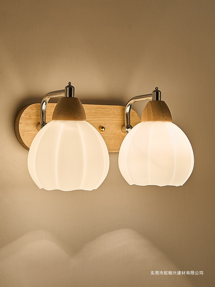 壁灯北欧原木艺简约胡桃色实木卧室床头灯拉线开关客厅过道楼梯灯