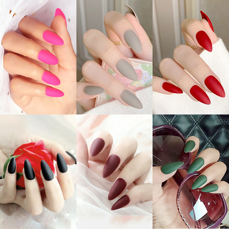 Uñas de uñas de color sólido, uñas largas puntiagudas, uñas de uñas mate mate, parches de uñas falsas, productos terminados al por mayor image 1