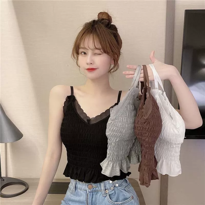 Женский кружевной камзол в французском стиле с V-образным вырезом и нагрудной подкладкой, однотонный нагрудный обертывание, Высокоэластичный плиссированный камзол