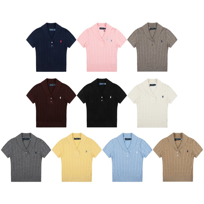 【High Quality】RL Classic Basic POLO Cable Knit Turn-down Collar Women's Summer Knit Short Sleeve, available for dropshipping 【High Quality】RL Classic Basic POLO Cable Knit Turn-down Collar Women's Summer Knit Short Sleeve, available for dropshipping