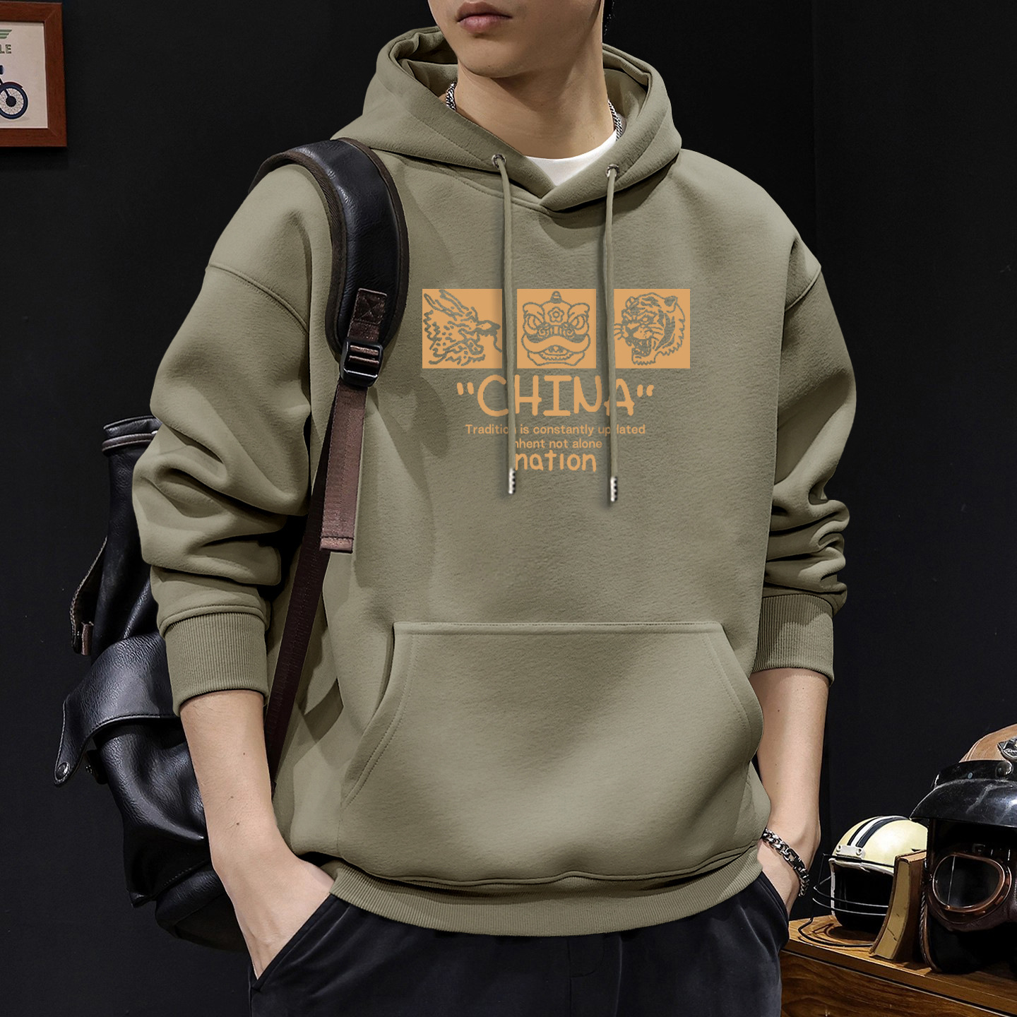 Chaqueta con capuz para hombres primavera y otoño marca de moda americana con chaqueta gruesa de lana de invierno de gran tamaño