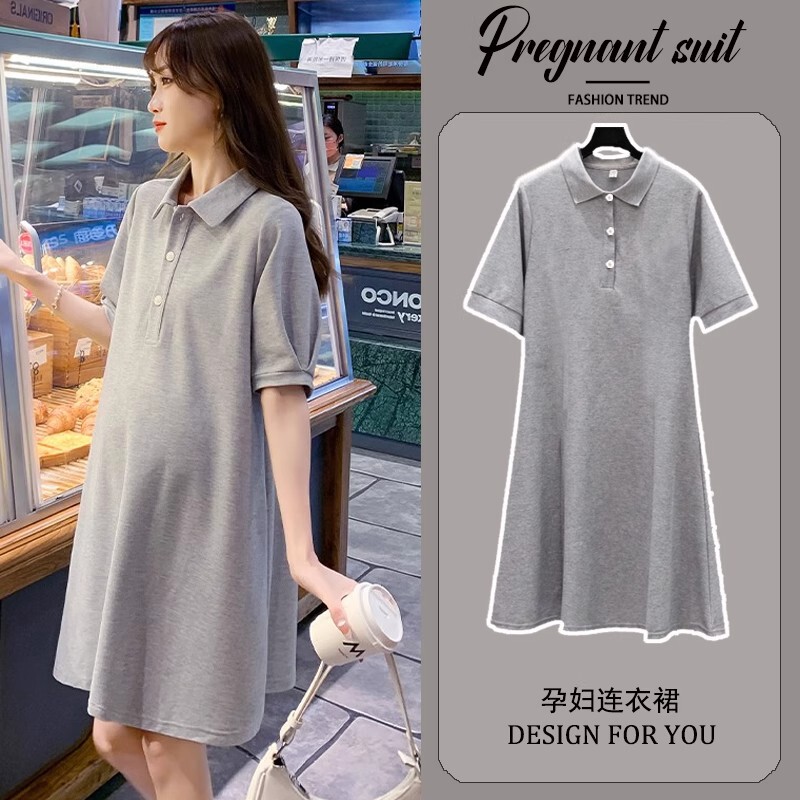 Maternity Summer Tops to Cover Belly, Polo Collar Dress, Summer Style for Small People, Summer Short-Sleeved T-Shirt 2025 New Style