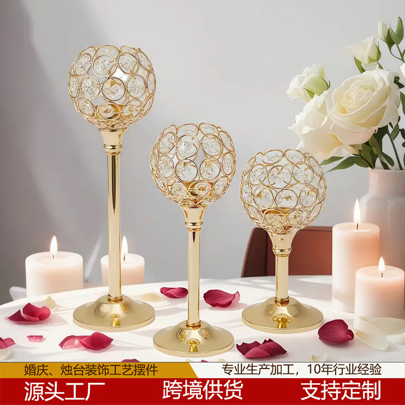 ヨーロッパ風ミニクリスタルキャンドルホルダー、金属製装飾品、結婚式、ホテル、家庭用キャンドルライトディナー、装飾品、ウェディングキャンドルホルダー|undefined