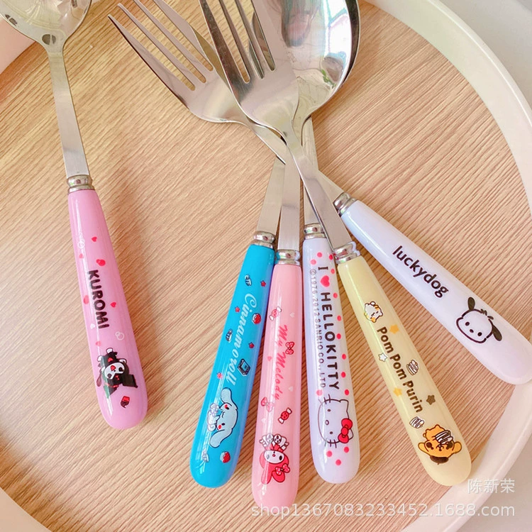 Cute tableware, children's set, fork, spoon stainless steel, PC-plastic, 2 pieces