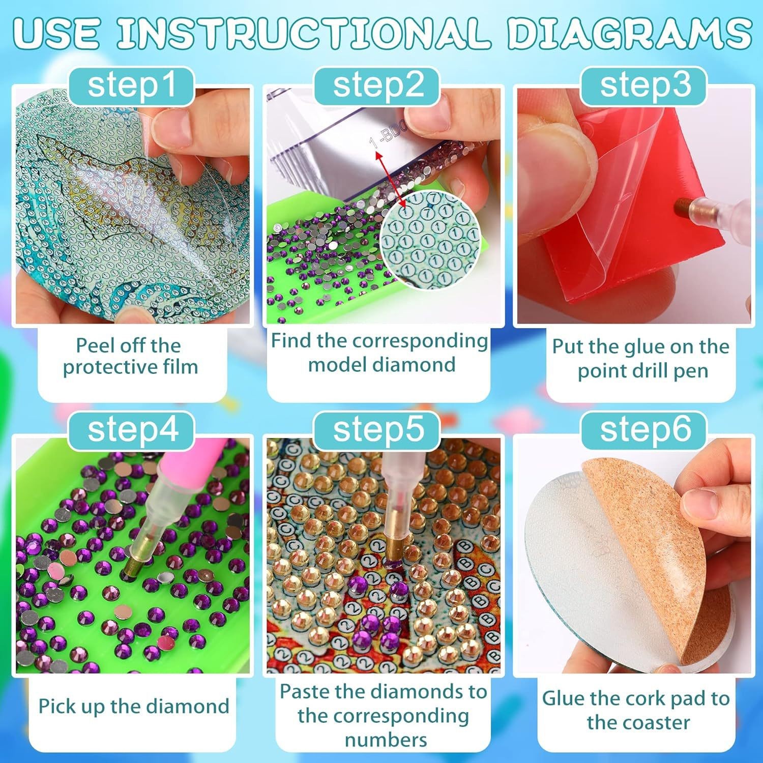 Spot al por mayor de diamantes diseño de posavasos pintura de diamantes acrílico pintura de diamantes posavasos 6 paquetes hechos a mano posavasos briy