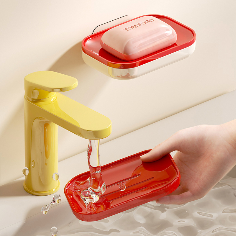 Caja de jabón colgada en la pared sin agujeros domésticos de alto grado drenaje caja de jabón de baño estante de almacenamiento colgado en la pared caja de jabón