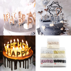 Luxury champagne gold birthday candle letter cake decoration party dessert birthday cake candle plug ornament