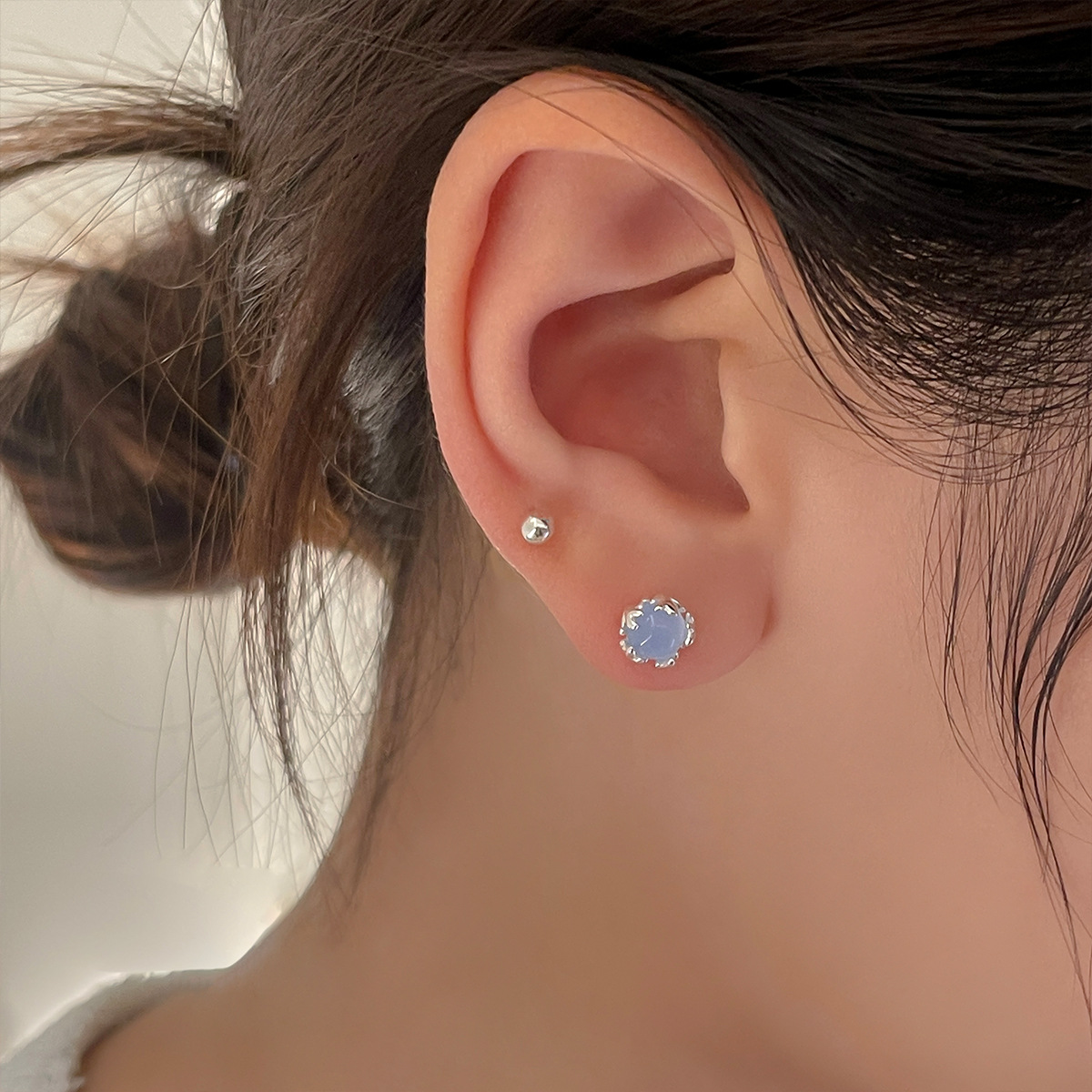 999純銀淡藍氣質耳釘女高級感小眾設計森系小清新百搭日常新款