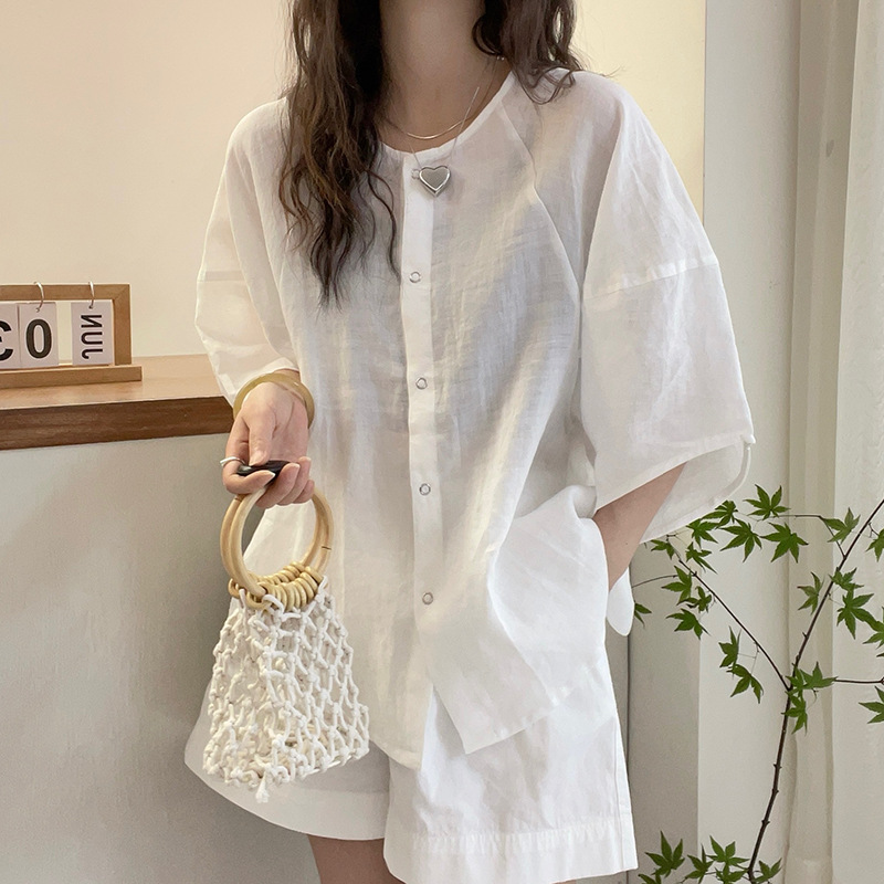 흰색 [독특하고 아름다운 작은 상의/여름 여성복/여성복 2024 새로운 핫 스타일/여성용 짧은 상의/살을 숨기기 위해 배를 덮는 뚱뚱한 mm 상의]