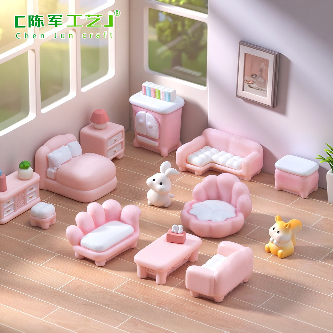 Furniture Sofa Crib Decoration DIY Small Micro Pink Doll Series Accessories House Ornaments Resin Creative Landscape