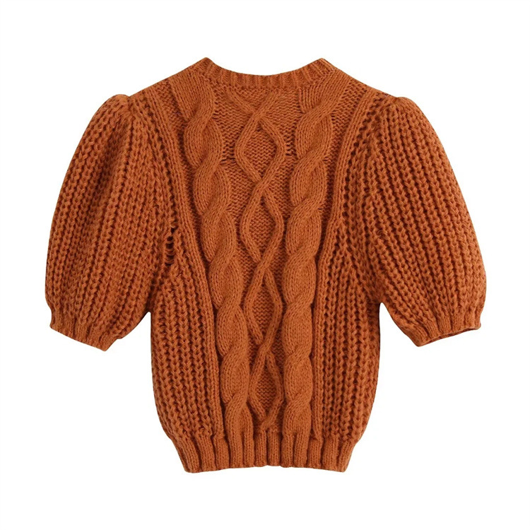 puff sleeve slim short solid color knitted sweater NSYJN118462