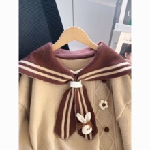 海军领学院风森系毛衣套头女复古秋冬新款宽松慵懒风外穿针织外套