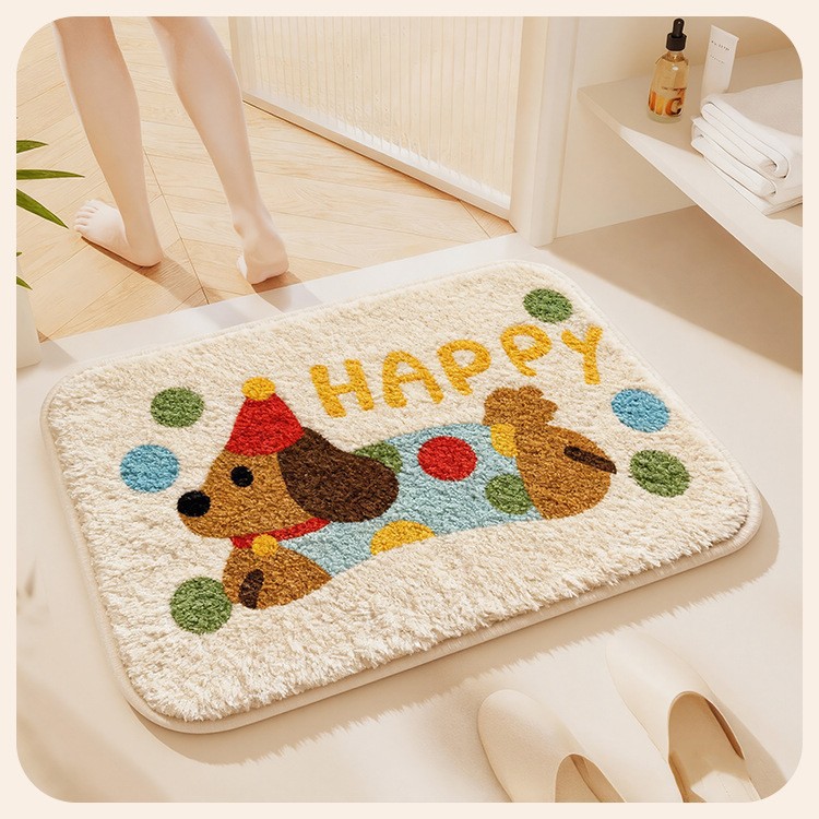 卡爱卡通风吸水地垫卫生间防滑耐脏耐磨脚垫冬季加厚仿羊绒小地毯