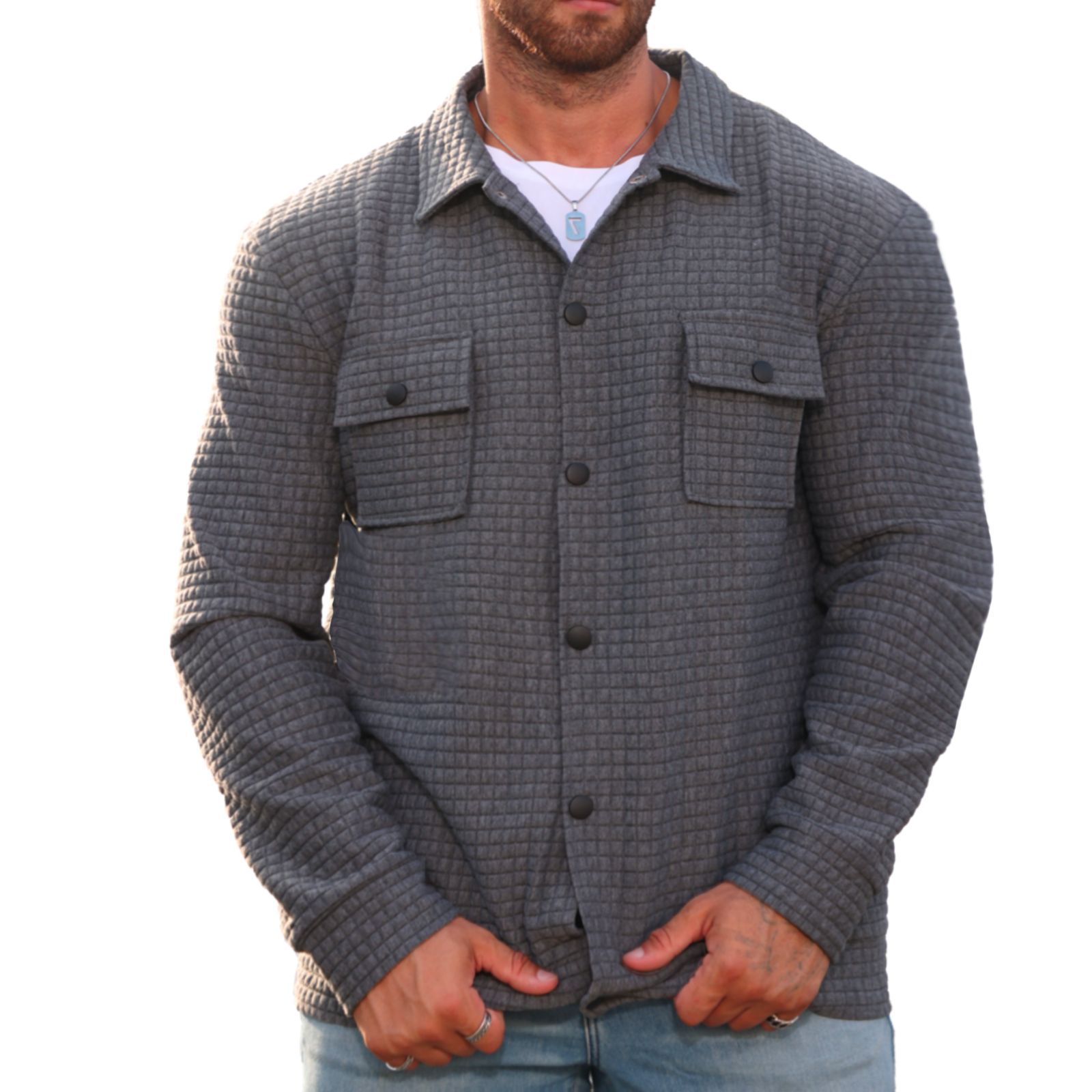 Chaqueta informal de jacquard con estampado de cuadros pequeños, estilo americano, para hombre, de primavera y otoño, estilo europeo y americano, de corte holgado.