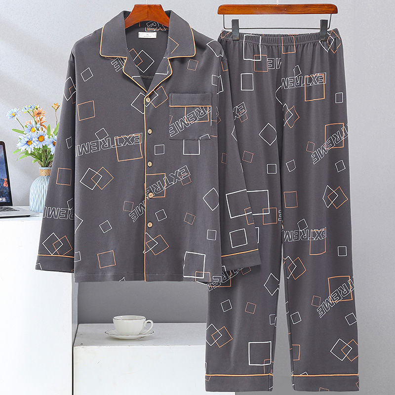 Primavera y otoño pijamas hombres 100% algodón de manga larga más el tamaño de los hombres jóvenes y de mediana edad desgaste del hogar traje de primavera y otoño