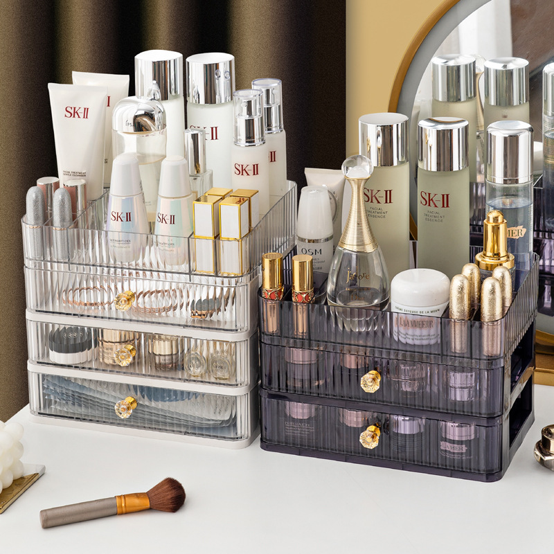 Transparent drawer-style cosmetic storage box desk lipstick makeup box vanity table thickened student dormitory shelf