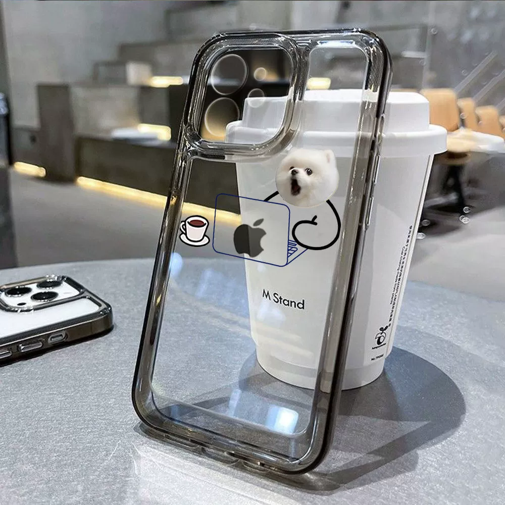 Чехол для телефона (Apple) для iPhone 11–17 и iPhone 16 серии, прозрачный/черный TPU, милые принты кота и собаки