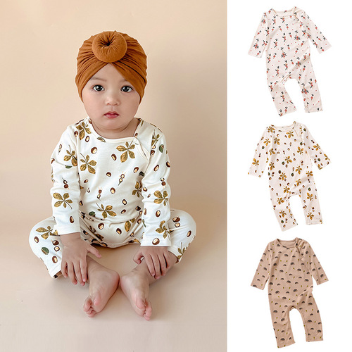 Baby spring and autumn cotton male and female baby long-sleeved jumpsuits newborn clothes printed crawling clothes
