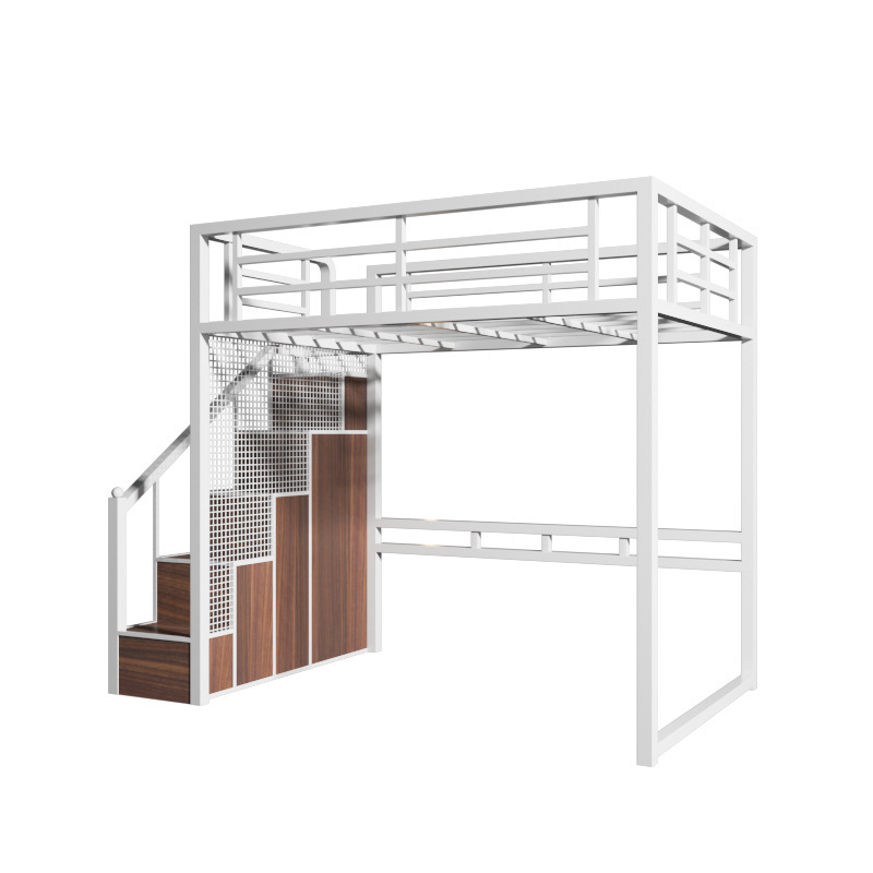 Amazon venta caliente loft cama de hierro forjado cama elevada escuela pequeña casa de piso superior y inferior fábrica de camas de apartamentos transfronterizas