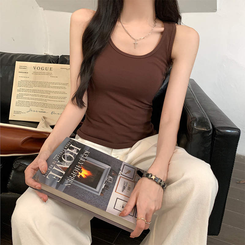 Moses Queen/モーゼスクイーン レトロ香港風 シンプルベスト Tシャツ レディース 夏 スリム U字ネック 無地 インナー|undefined