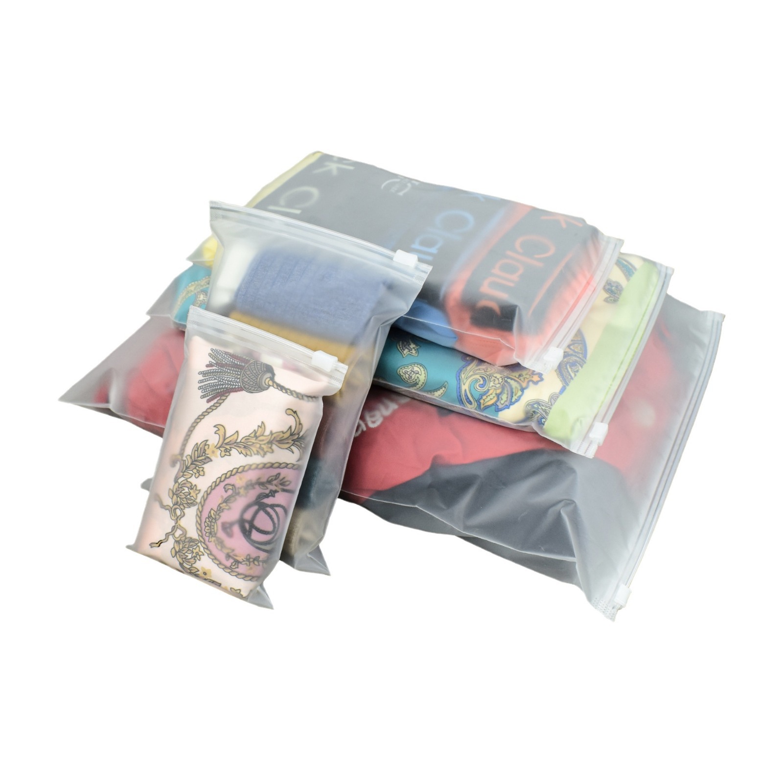 En stock embalaje de ropa esmerilada bolsa de cremallera Almacenamiento de ropa esmerilada bolsa ziplock calcetines bolsa de embalaje de ropa