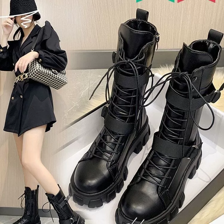 Толстофонарный мотоциклист всадник сапоги большого размера обувь высокого размера COS универсальный сапоги Martin женский британский стиль 2024 новый