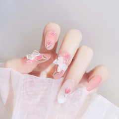 Wearable nail popular girl butterfly bow false nails wholesale nail stickers removable complete new product X79