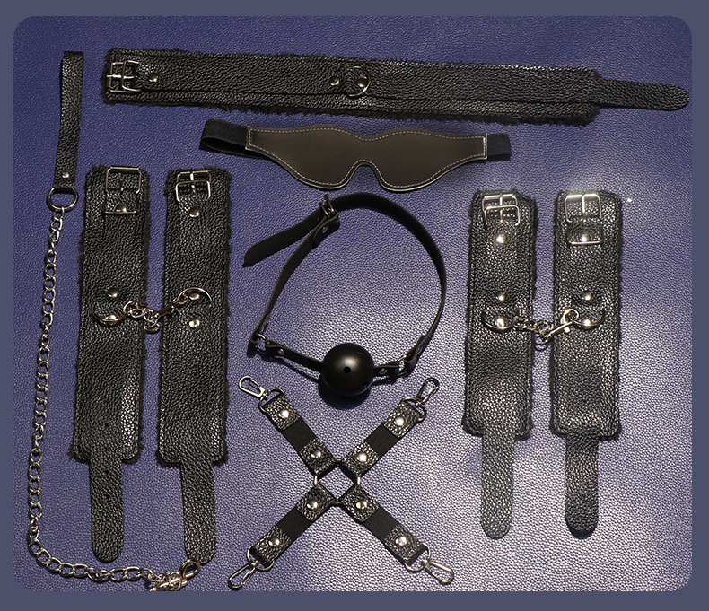 SM Plush Six-Piece Couple Set with Hand and Foot Cuffs and Mouth Gag — detail image 10