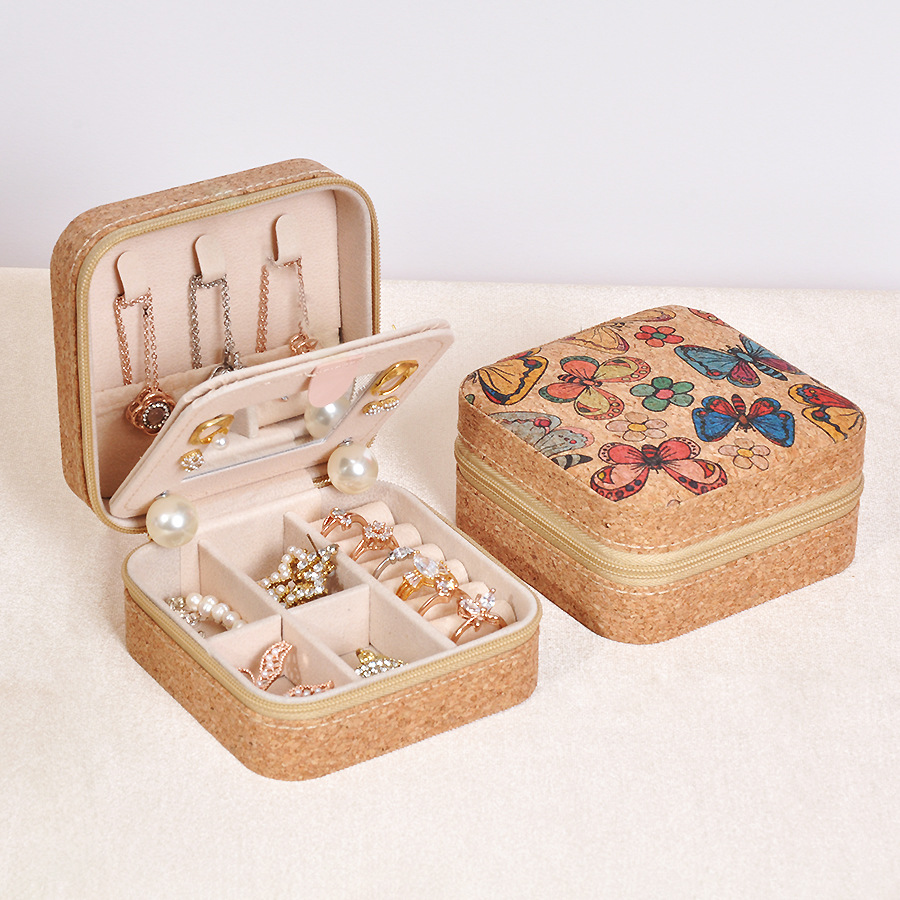 Caja de joyería de espejo retrógrado de alta calidad, pendientes de viaje portátiles, anillo, collar, caja de almacenamiento, nueva impresión al por mayor.