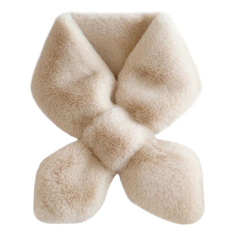 Korean chic Style Autumn and Winter Solid Color Mao Scarf Warm Imitation Rex Rabbit Fur Cross Scarf Plush Fur Collar for Women