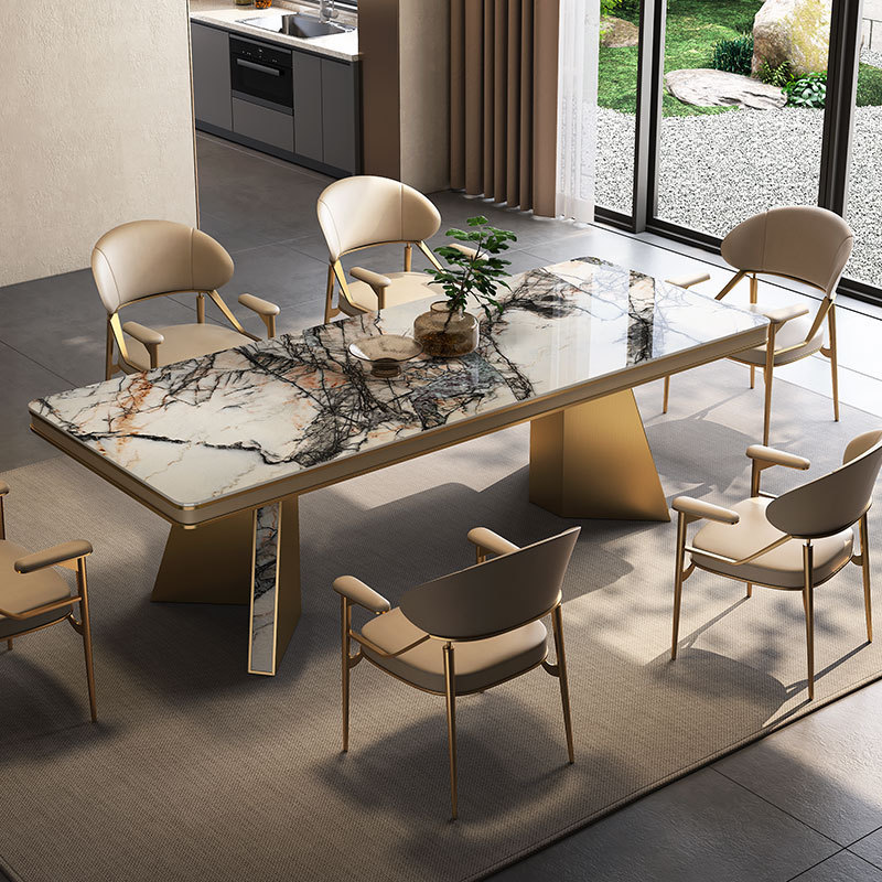 Light Luxury Slate Dining Table and Chair Set, High-End Italian Minimalist Style, Rectangular Dining Table for Home Use, Durable and Classy Simplicity