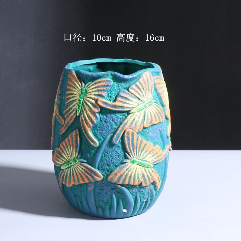 浮雕彩绘老桩-蝴蝶