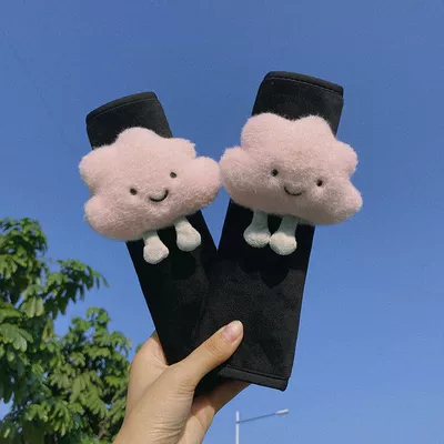 Pair of Plush Protective Cover – Seat belt shoulder pad - little-pink-cloud-plush-2-pieces-of-black-crystal-velvet