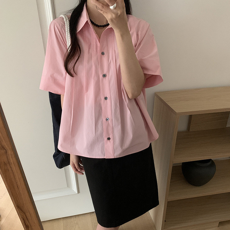 In-Stock 2026 Summer New Korean Designer Style Niche Gentle Retro French Age-Reducing Pleated Shirt for Women In-Stock 2026 Summer New Korean Designer Style Niche Gentle Retro French Age-Reducing Pleated Shirt for Women