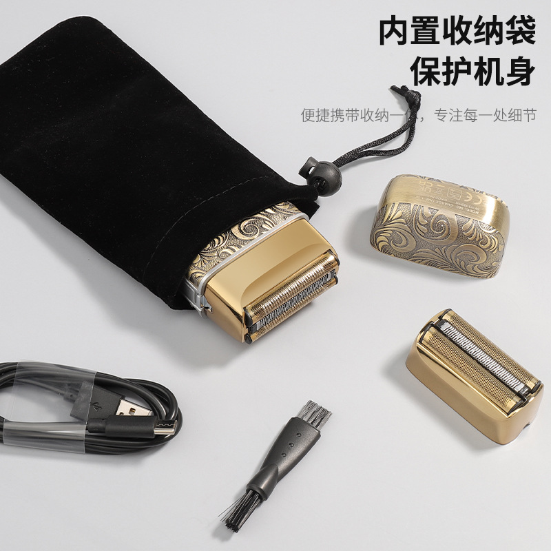 Reciprocante 3-cuchillo neto eléctrico recargable máquina de afeitar lavable de metal de los hombres de afeitar peluquería hogar cabeza calva