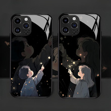 看星星情侣手机壳苹果16动漫二次元iphone17高透玻璃壳14promax硬
