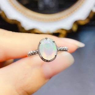 New natural Opal ring S925 silver inlay main 7*9mm Joker net red explosions women's jewelry wholesale