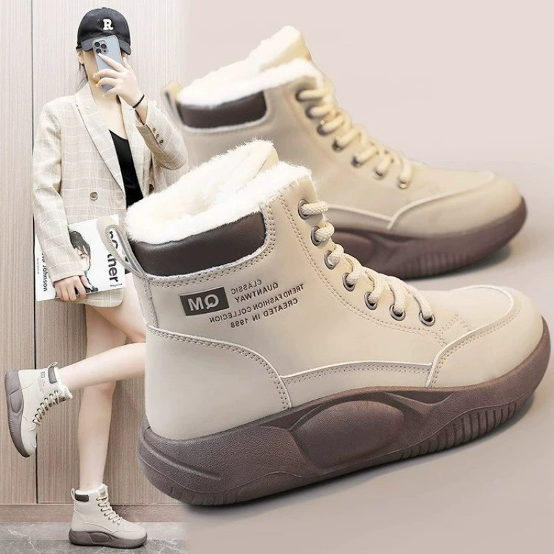 Зимние ботинки 2024 года, хит продаж, из натуральной мягкой кожи, новые спортивные повседневные теплые высокие ботинки на хлопковой подкладке, женские модные ботинки.