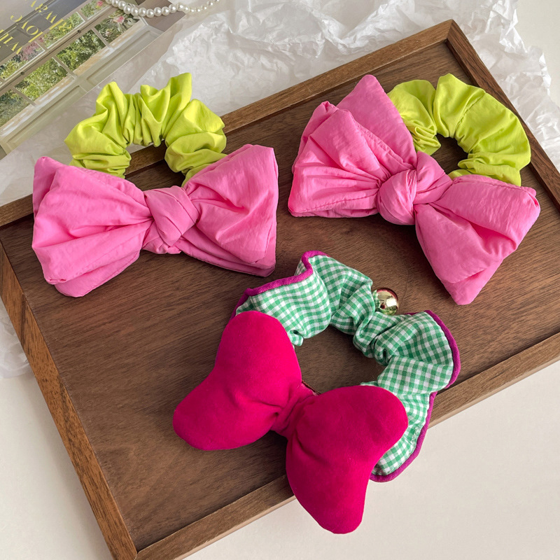 Niños arco a cuadrícula anillo de cabello intestino grueso chica atada cuerda de cabello correa otoño invierno lindo dibujos animados cuerda de caballo